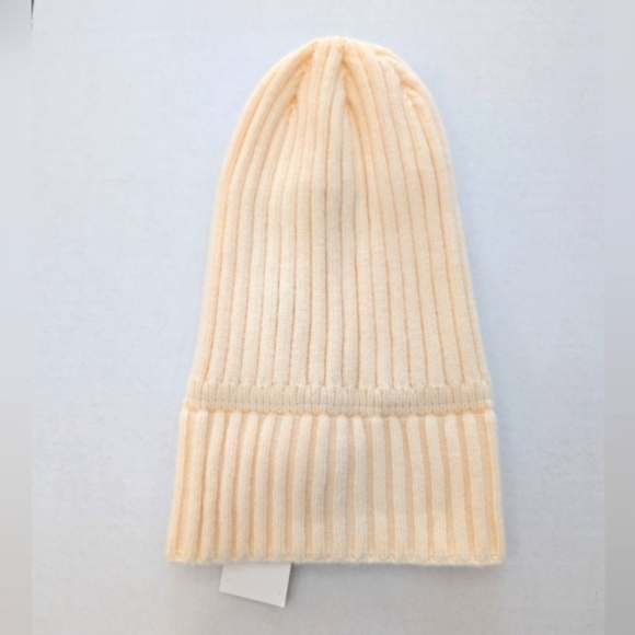 Blush Cream Ribbed Beanie Hat - Picture 3 of 3